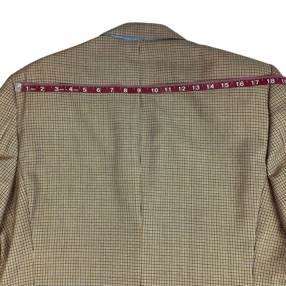 Robert Talbott Carmel Tan Blue Micro Plaid Blazer Jacket 42R Double Two Button - Picture 11 of 14